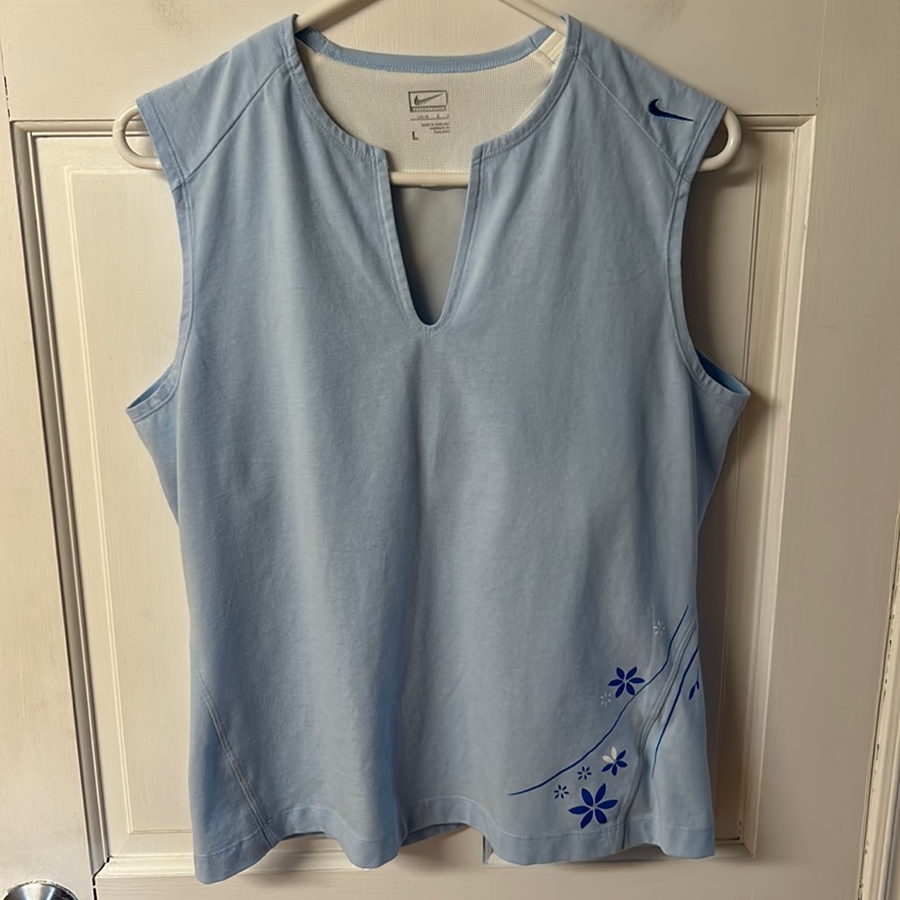 NIKE PERFORMANCE Size L Sports Blue Floral Tank Shirt